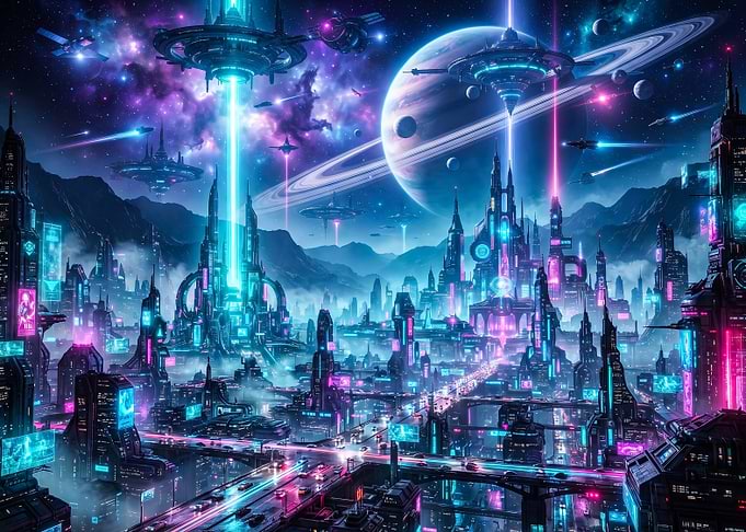 Futuristic Neon Space Cityscape