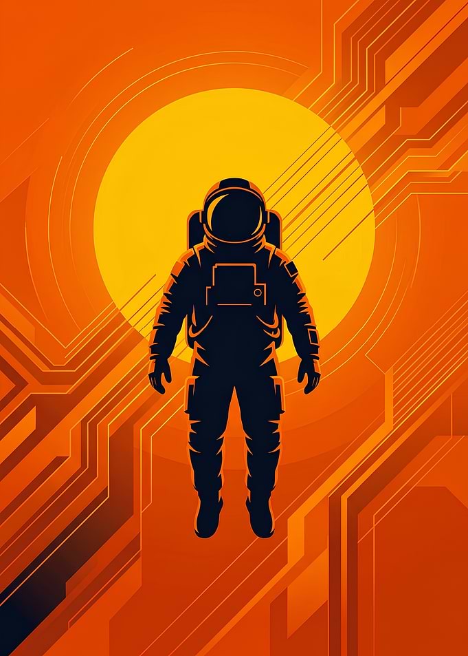 Astronaut Floating in Digital Space