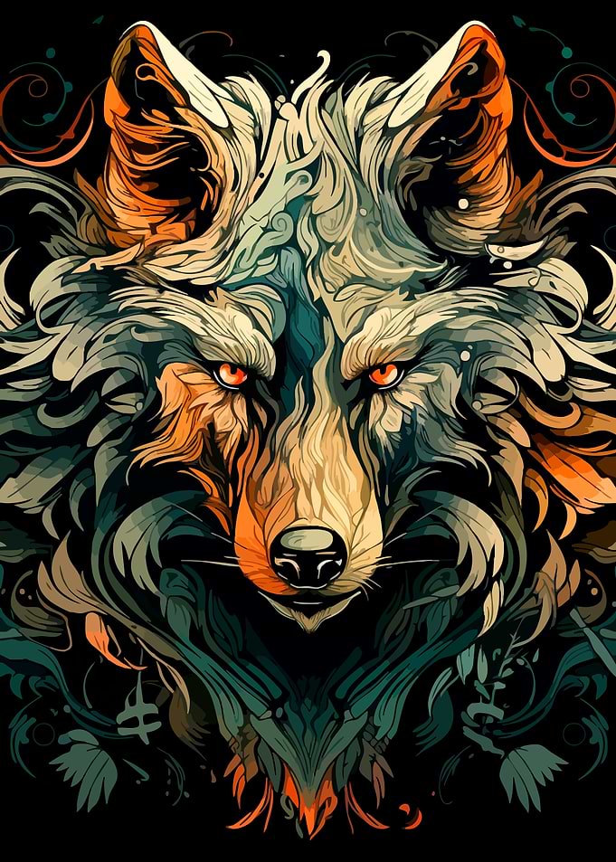 Ornate Stylized Wolf Portrait