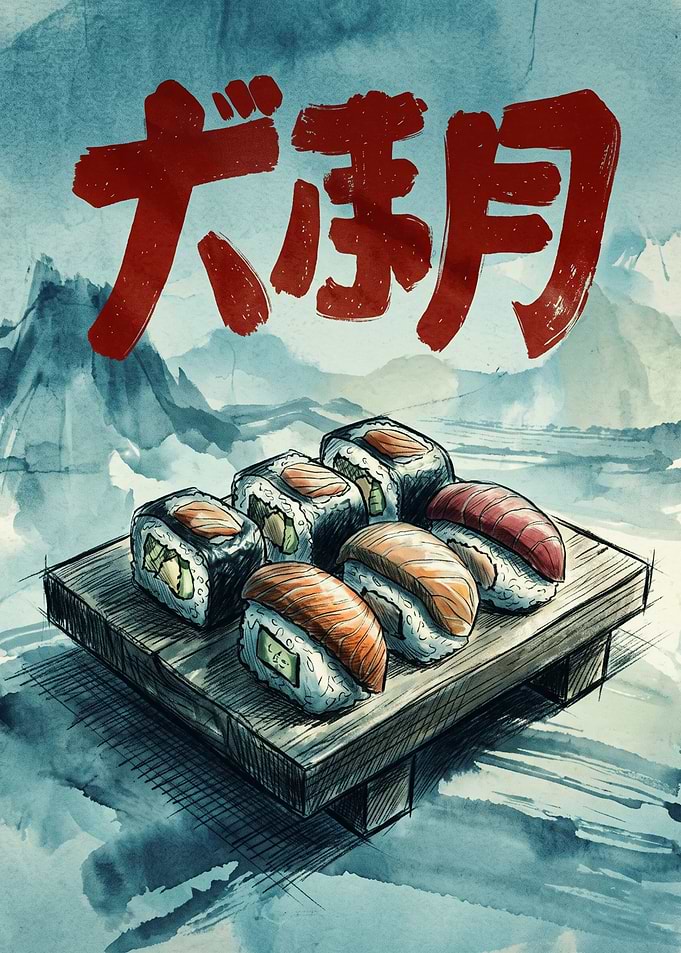 Sushi Roll Japanese Watercolor Art Food Print Asian Kitchen Restaurant Wall Decor Poster