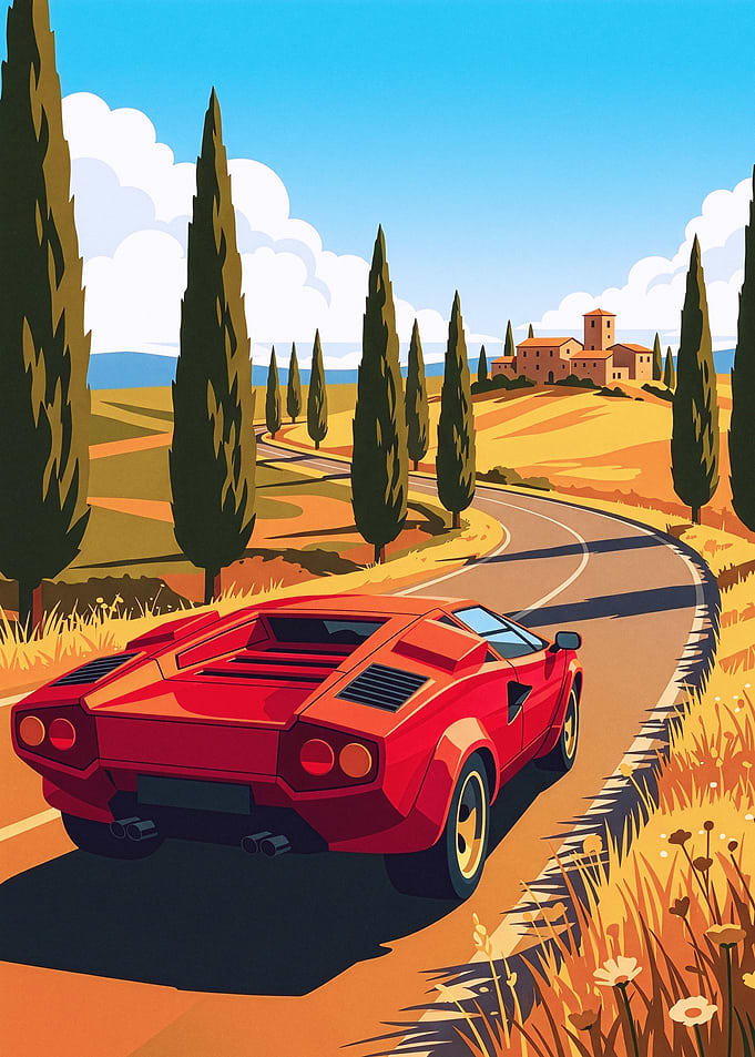 Red Countach in Tuscany