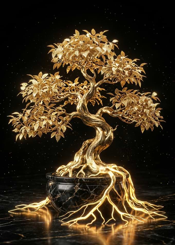 Golden Bonsai Tree on Marble