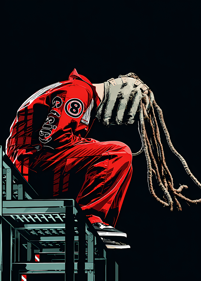 Depressed Baseball Player in Red Uniform