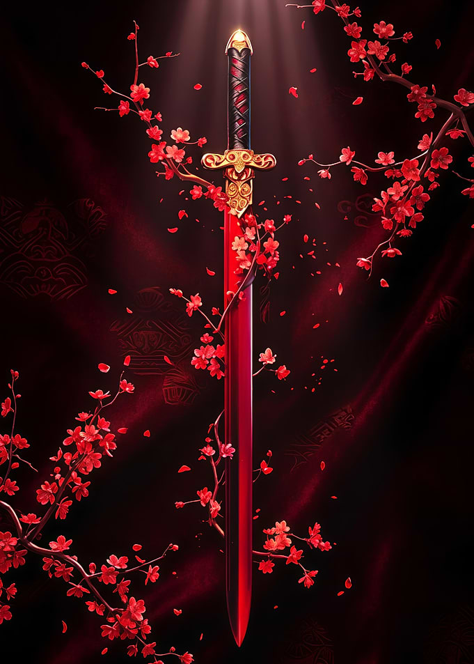 Red Sword with Cherry Blossoms
