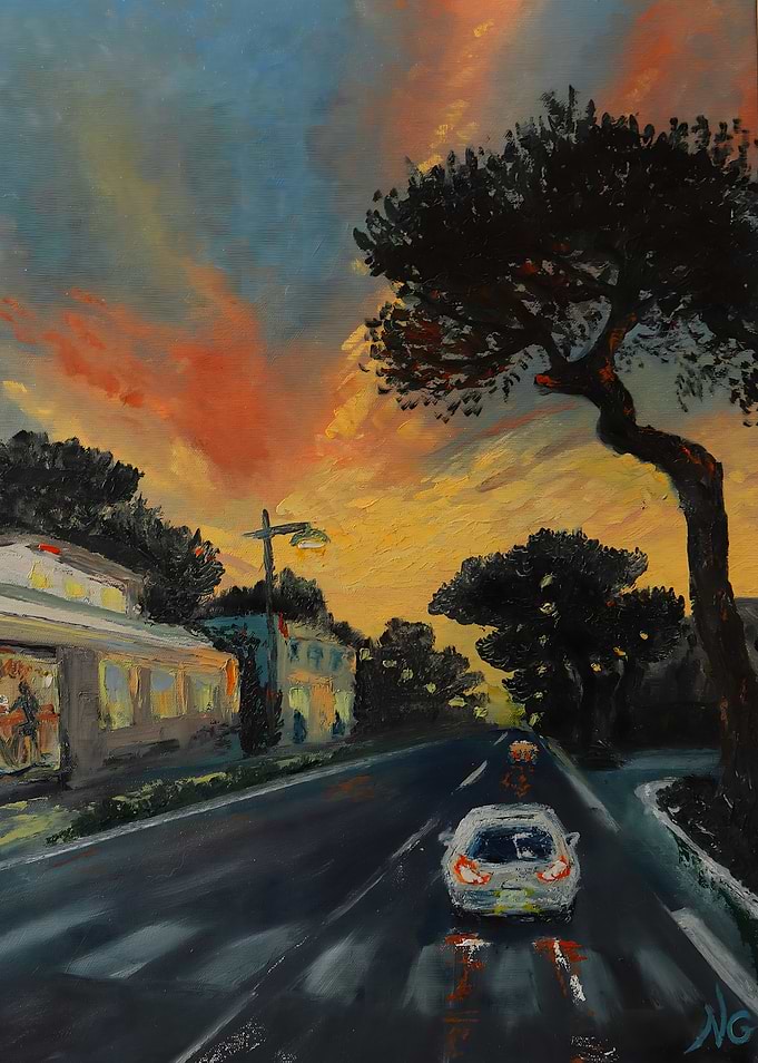 Sunset Drive Along Coastal Road