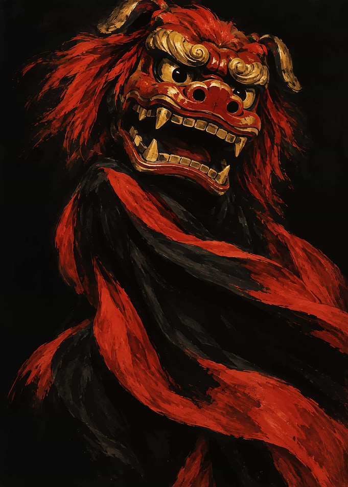 Traditional Japanese Shishi Lion Mask