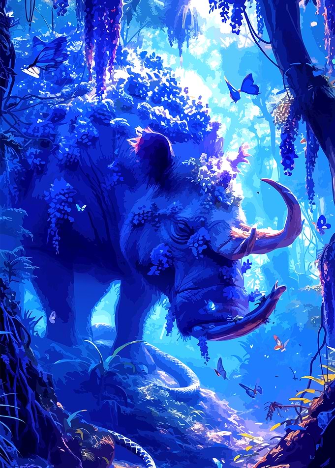 Mystical Blue Forest Rhino