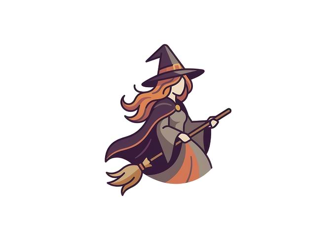 Stylized Witch Flying on Broomstick