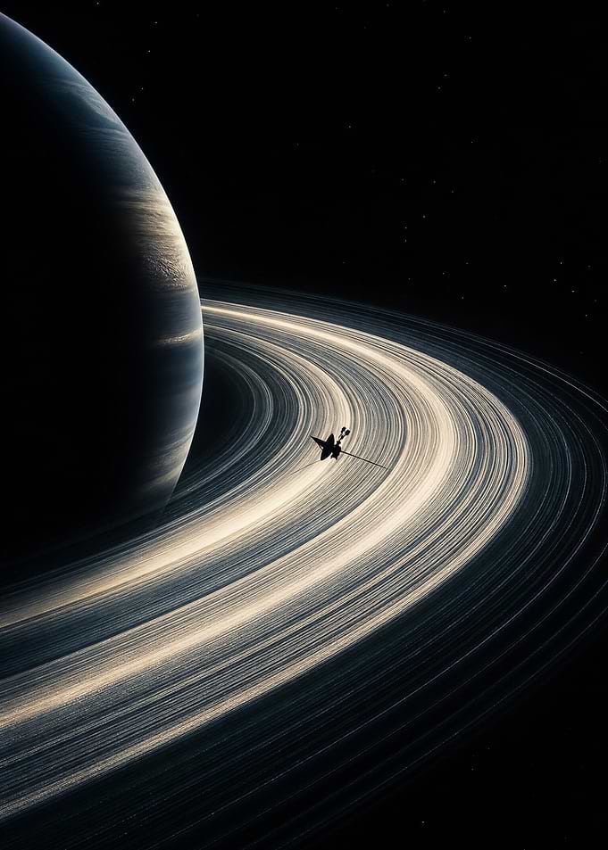 Spacecraft Orbiting Saturn's Rings