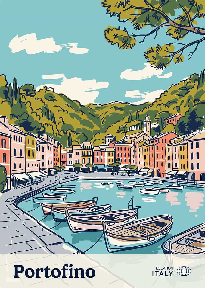 Portofino Italy Travel Poster Illustration