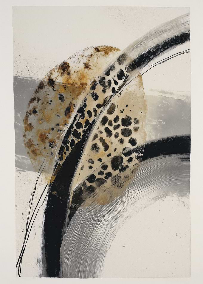 Abstract Ink and Gold Wash Painting