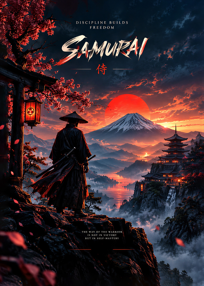 Samurai Warrior at Mount Fuji Sunset