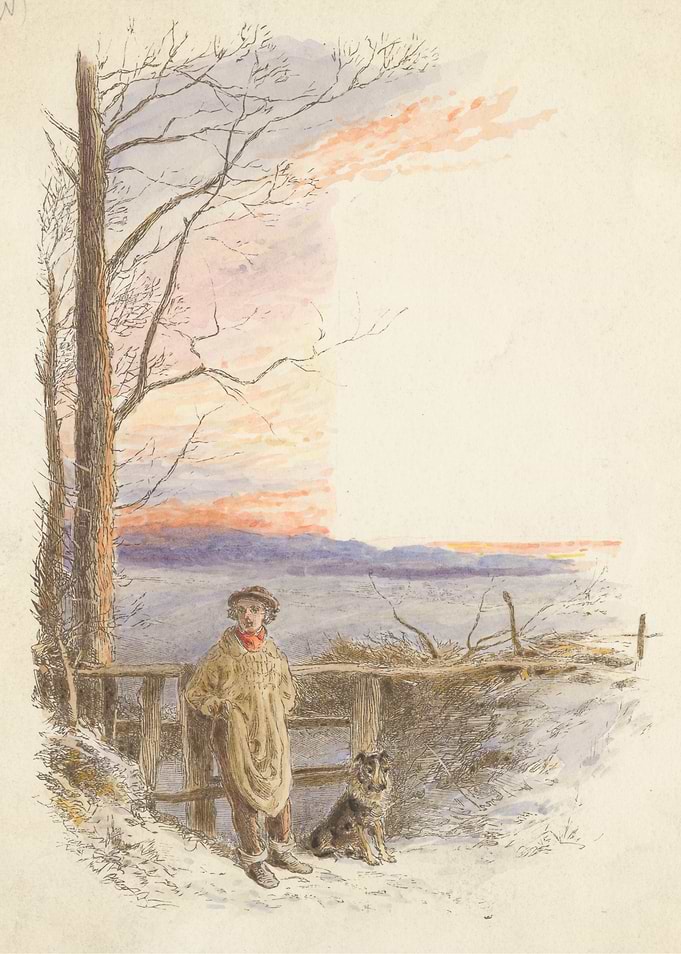 Boy and Dog at Sunset