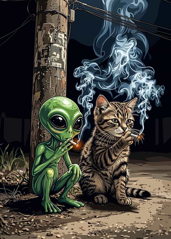 Alien and Cat Smoking Together