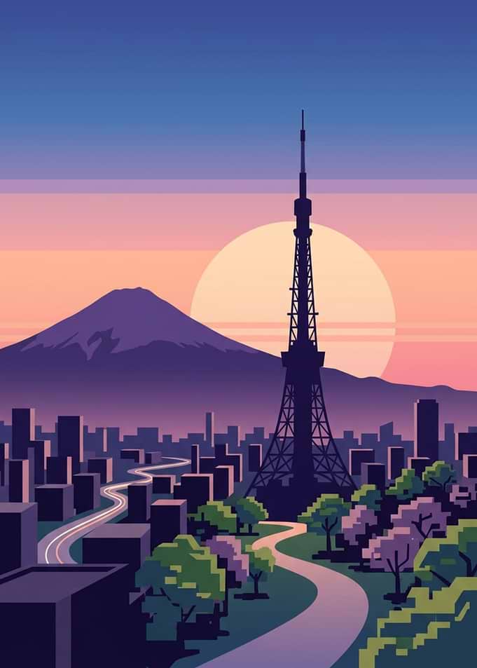 Tokyo Tower and Mount Fuji Sunset