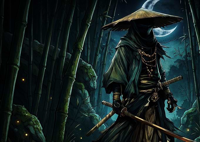 Mysterious Ronin in Bamboo Forest