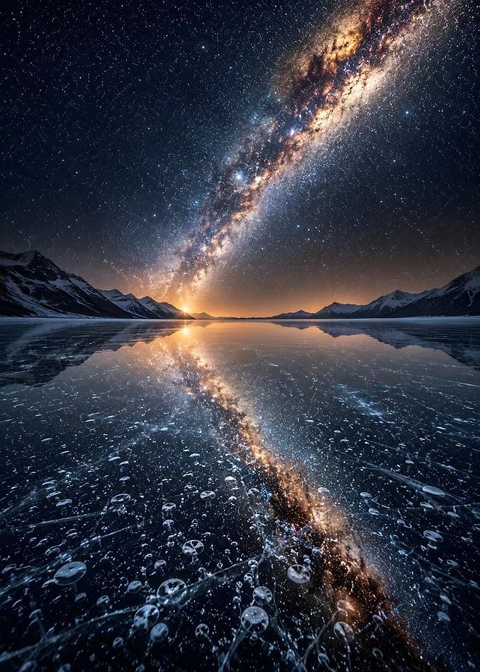 Milky Way Over Frozen Lake