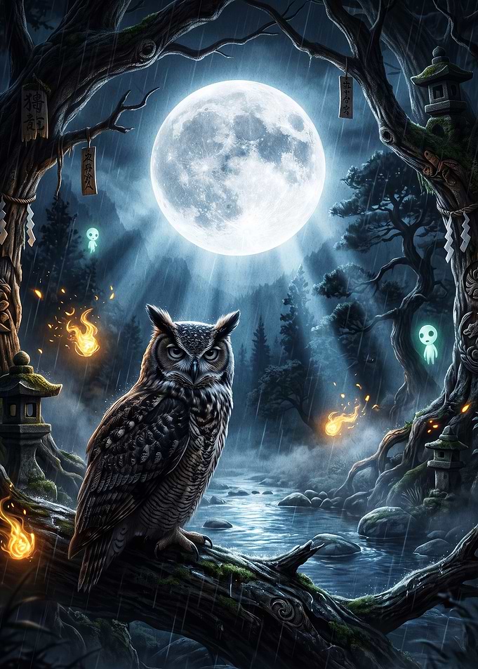 Mystical Owl in Enchanted Forest