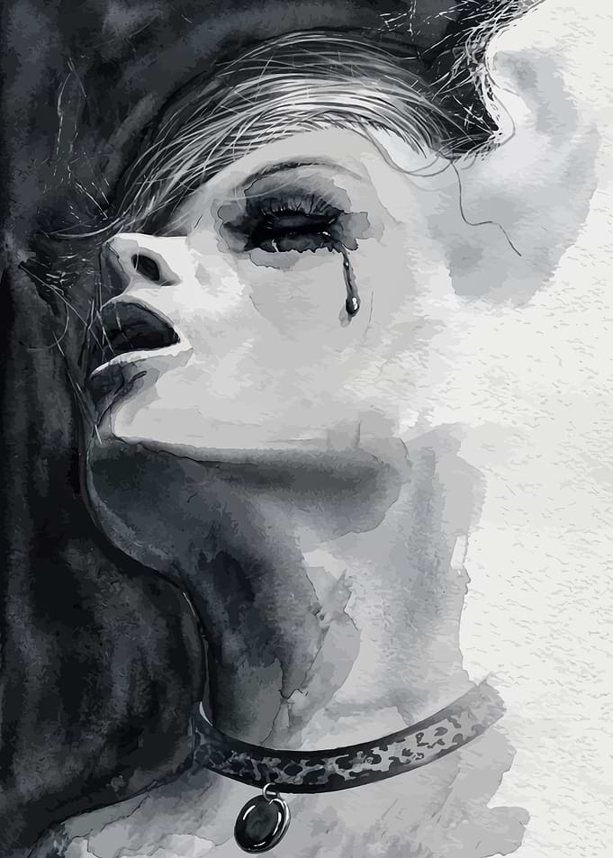 Watercolor Portrait of a Crying Woman