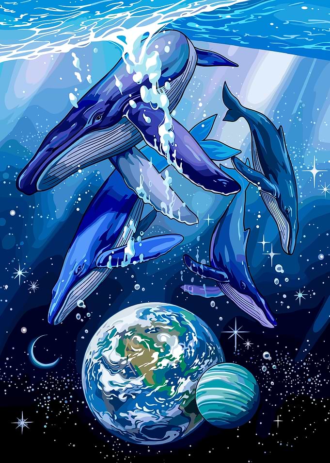 Whales Swimming Through Cosmic Space