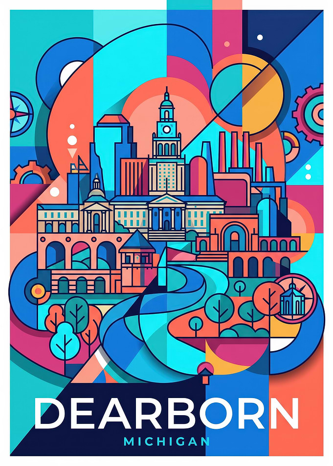 Dearborn Michigan Geometric Cityscape Poster