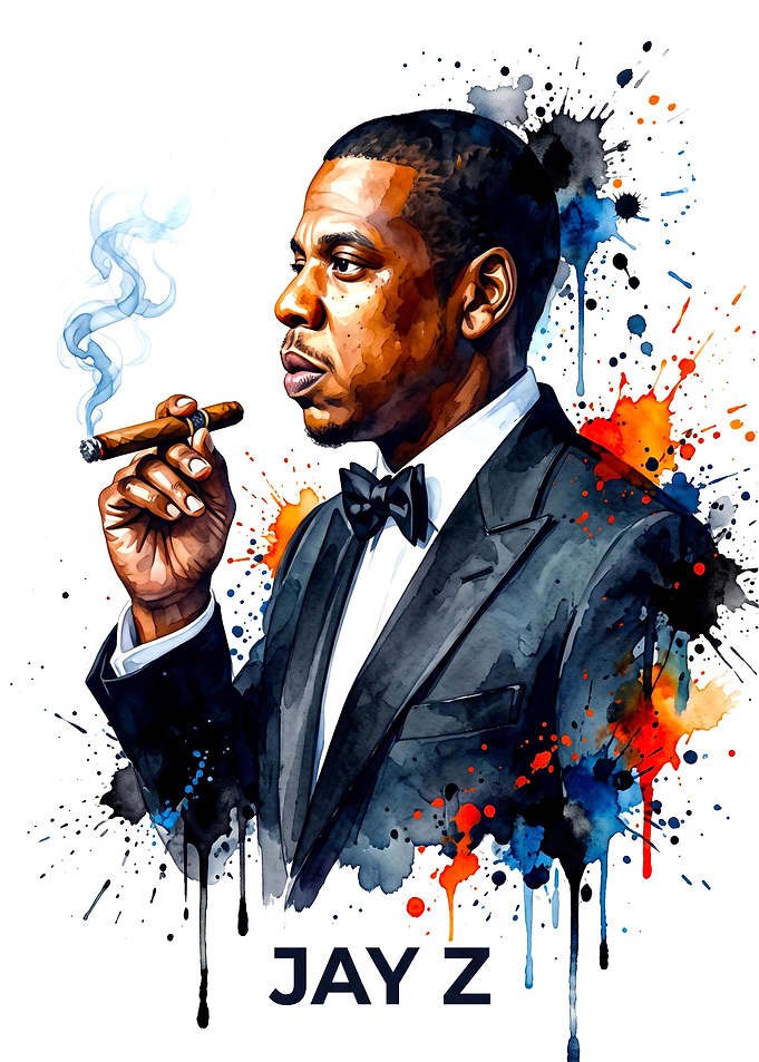 Jay-Z Watercolor Portrait with Cigar