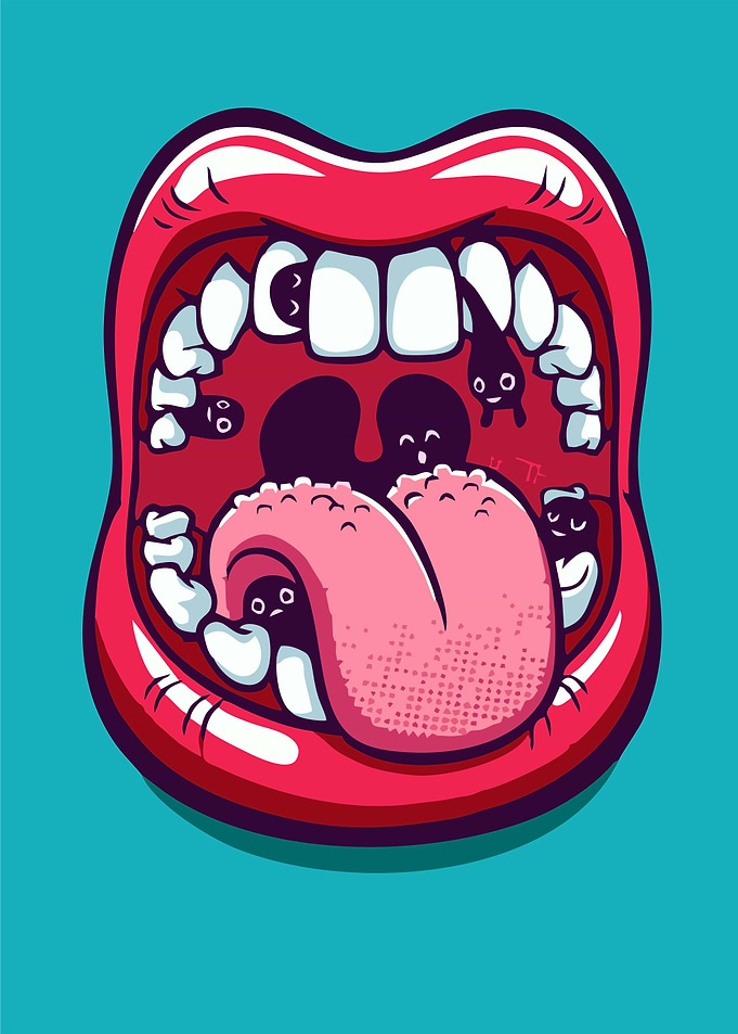 Cartoon Mouth with Tiny Monsters