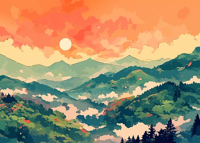 Vibrant Sunset Over Mountain Landscape
