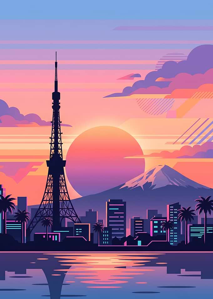 Tokyo Tower and Mount Fuji Sunset