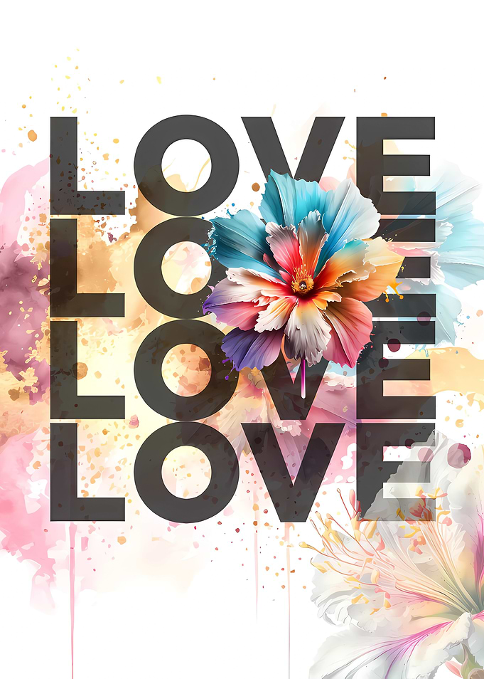 Love Typography Floral Watercolor Art