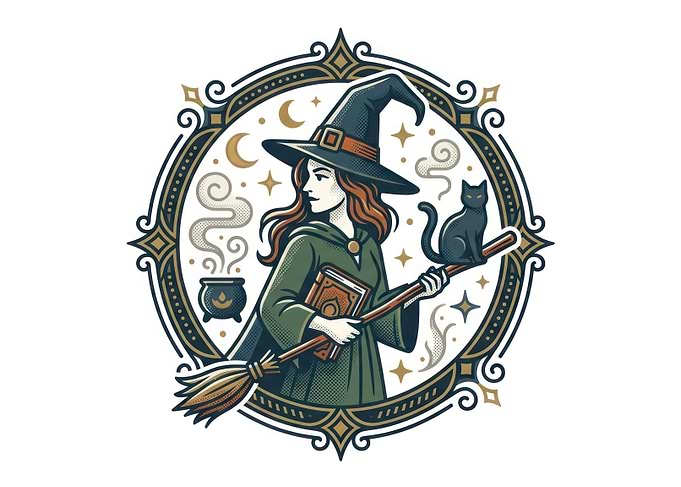 Witch with Cat and Broomstick Emblem