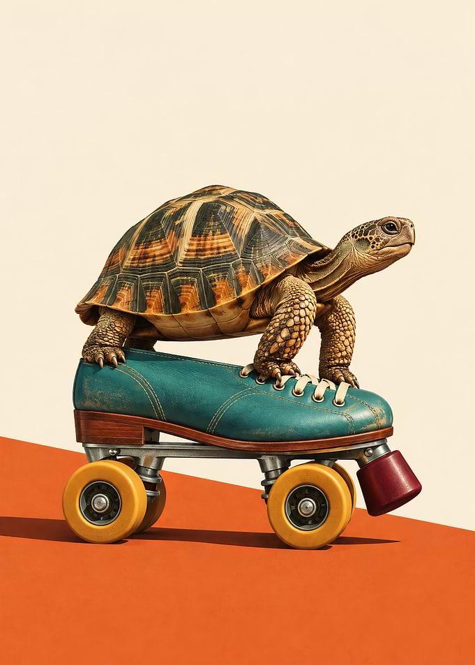Turtle Riding a Vintage Roller Skate Surrealism