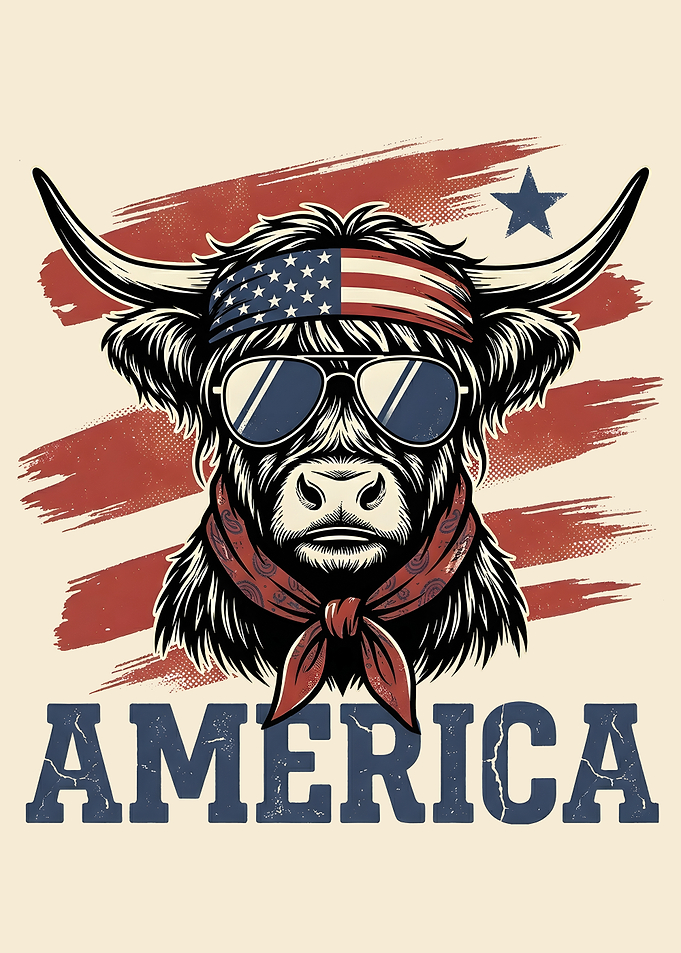 Patriotic Highland Cow America Graphic