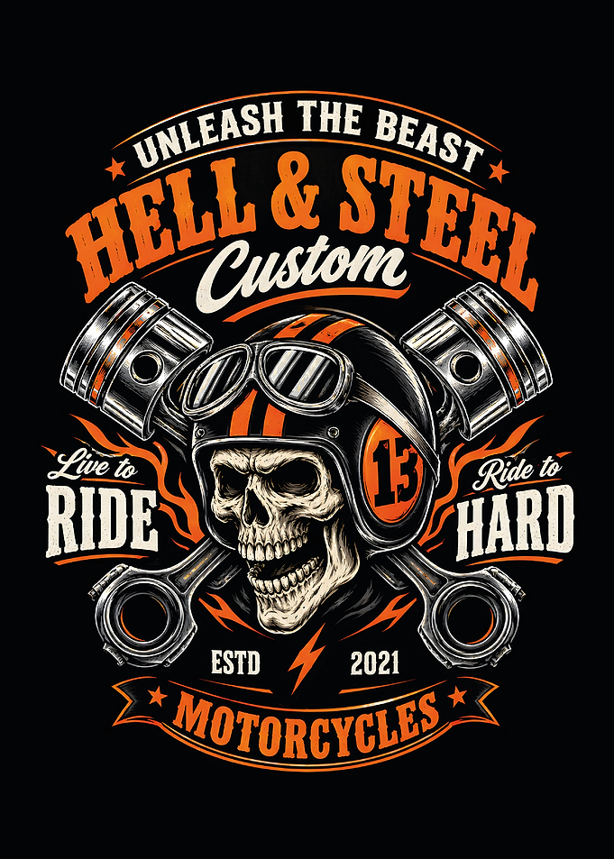 Hell and Steel Motorcycle Skull Design