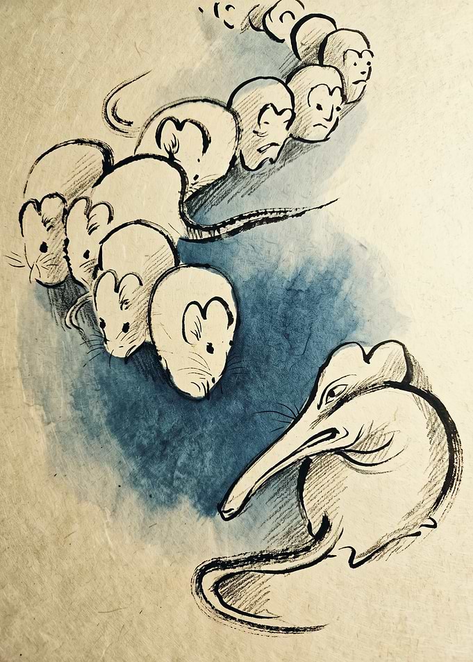 Rat Mice Sumi E Japanese Ink Brush Painting Scroll Art Animal Print Poster