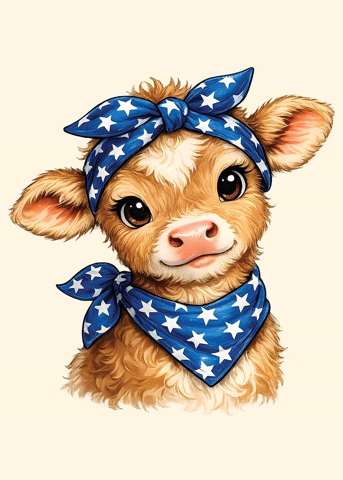Cute Baby Cow with Star Bandana