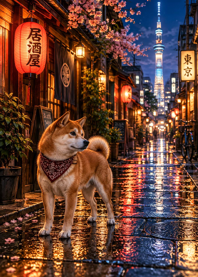 Shiba Inu in Tokyo Night Alley