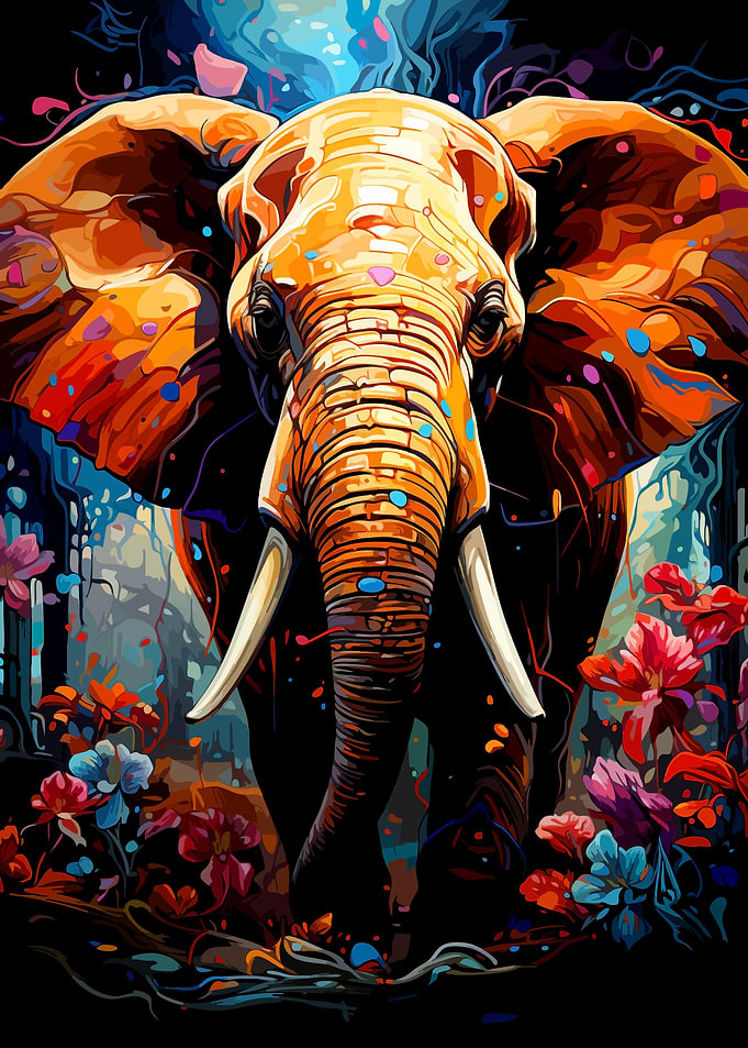 Vibrant Abstract Elephant Portrait