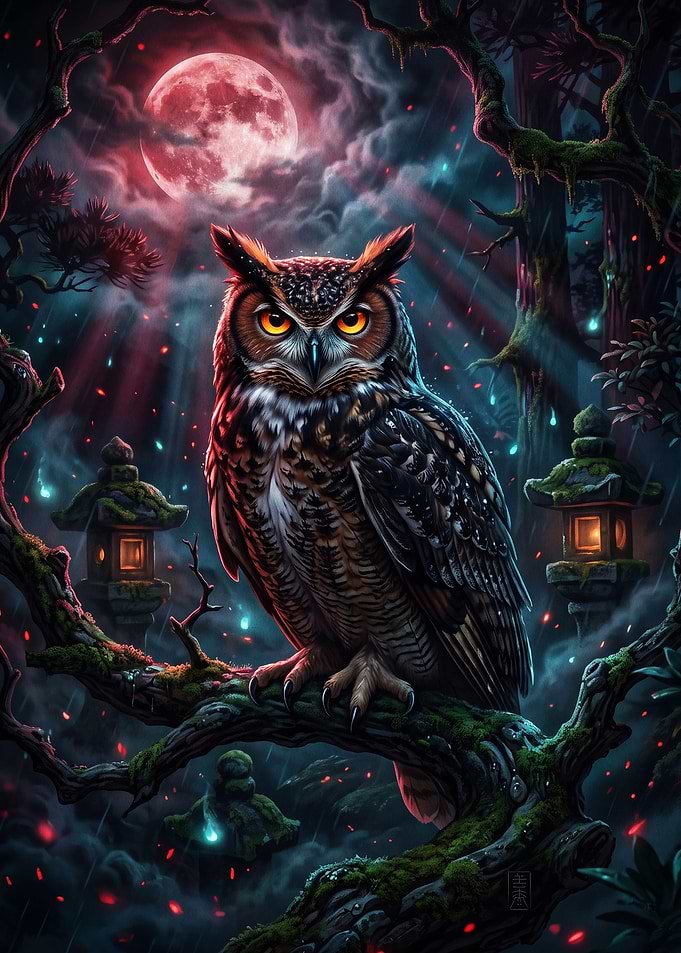 Mystical Owl in Enchanted Forest