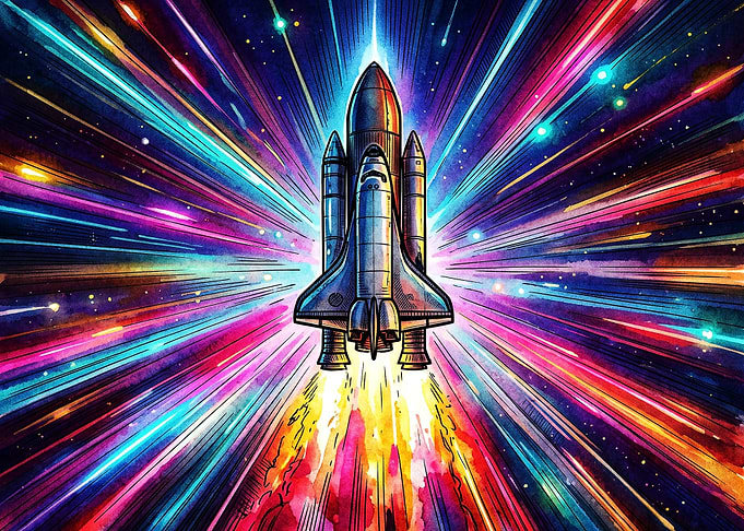 Space Shuttle Launching Through Hyperspace
