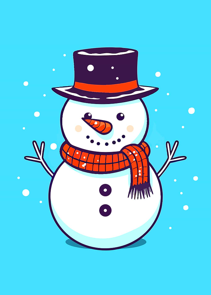 Cute Cartoon Snowman with Scarf