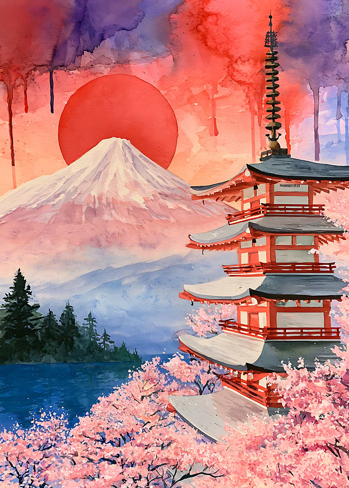 Mount Fuji and Pagoda Sunset