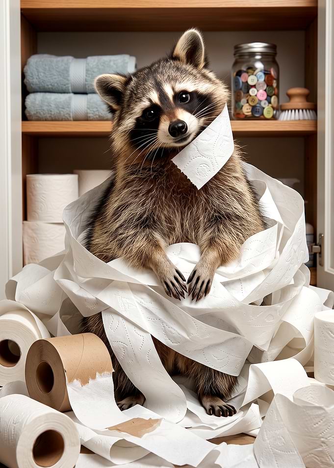 Raccoon Playing with Toilet Paper