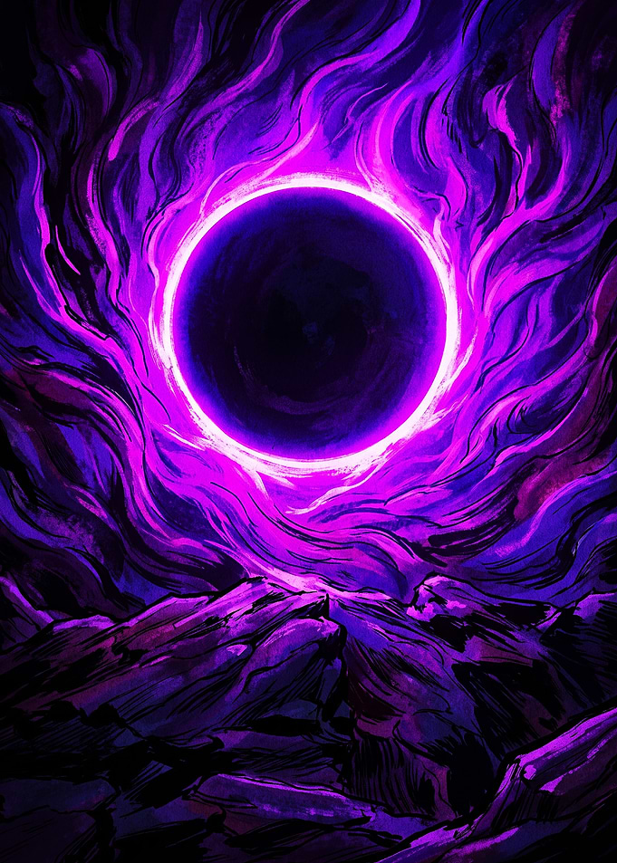 Purple Eclipse Over Jagged Landscape