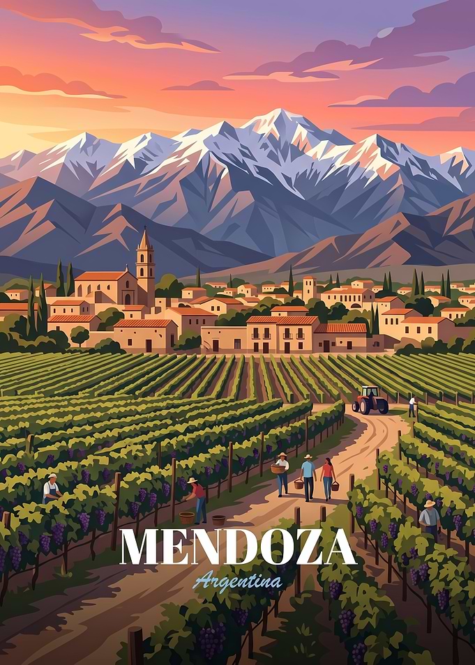 Mendoza Argentina Vineyard Travel Poster