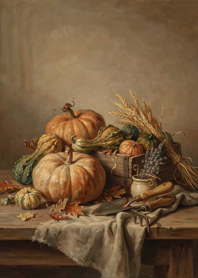Rustic Autumn Harvest Still Life Painting