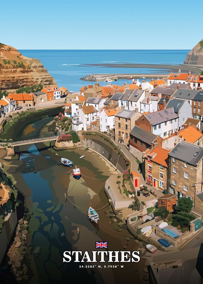 Staithes Coastal Village Travel Poster