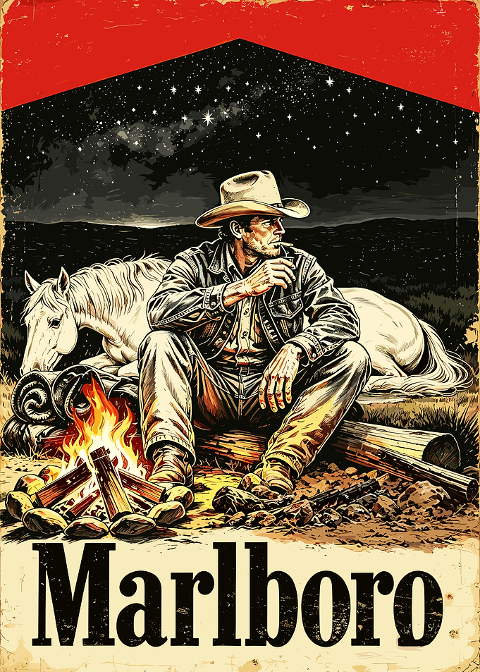 Vintage Marlboro Cowboy Campfire Poster