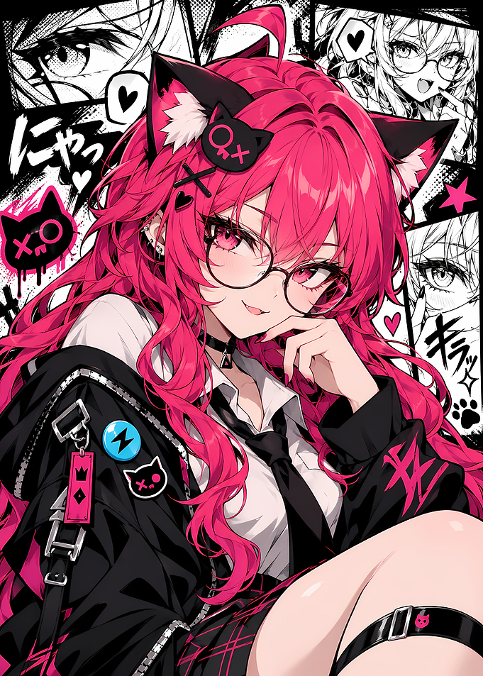 Pink-Haired Anime Cat Girl Portrait