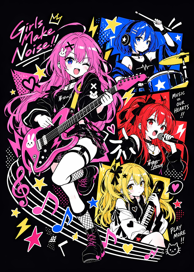 Anime Girls Rock Band Illustration